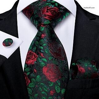 Luxury Green Red Rose Floral